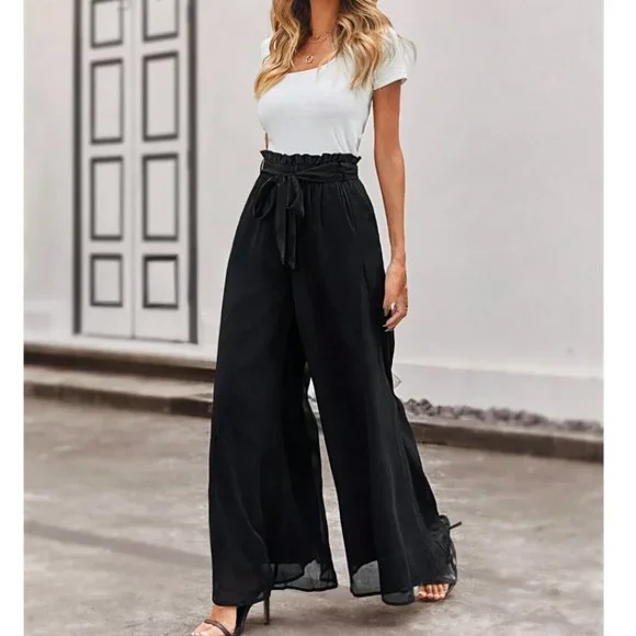 LAST ONE 🔥 Black Paperbag Waist Wide Leg Pant * - Picture 4 of 7